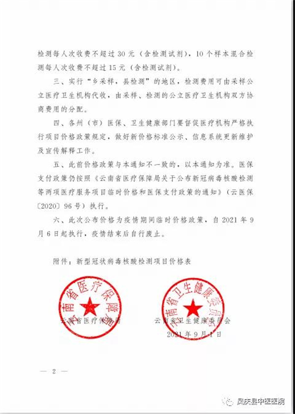 凤庆县中医医院关于新型冠状病毒核酸检测项目价格调整的公告(图2)